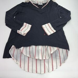 Bailey 44 Trompe L'oeil Sweater Knit Top in Midnight & Chalk Multi Size Small